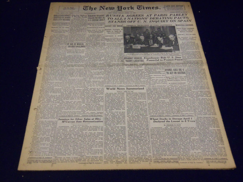 1946 APRIL 26 NEW YORK TIMES - RUSSIA AGREES AT PARIS PARLEY - NT 2322