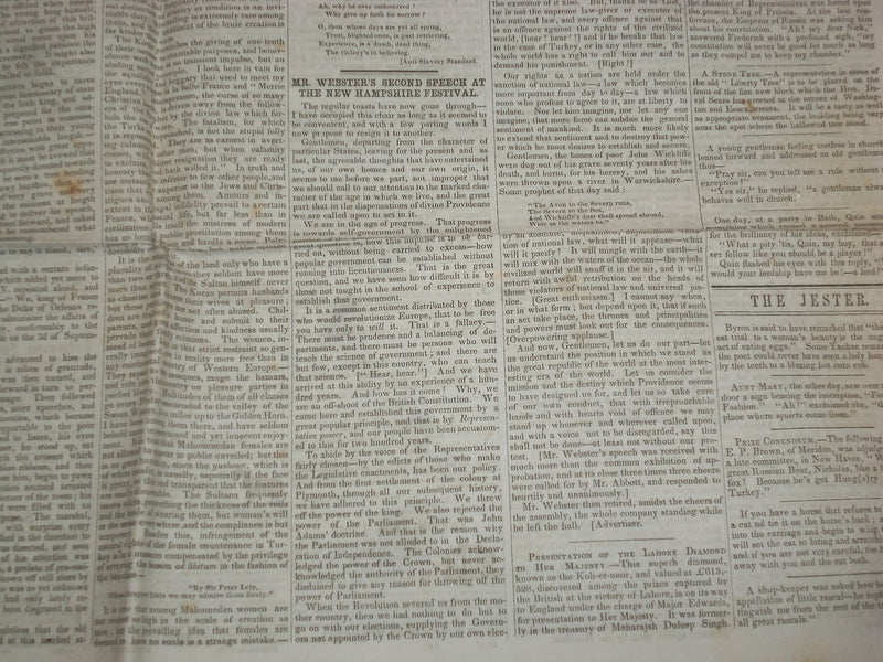 1849 NOVEMBER 17 MASSACHUSETTS PLOUGHMAN NEWSPAPER-DANIEL WEBSTER SPEECH-NP 5174