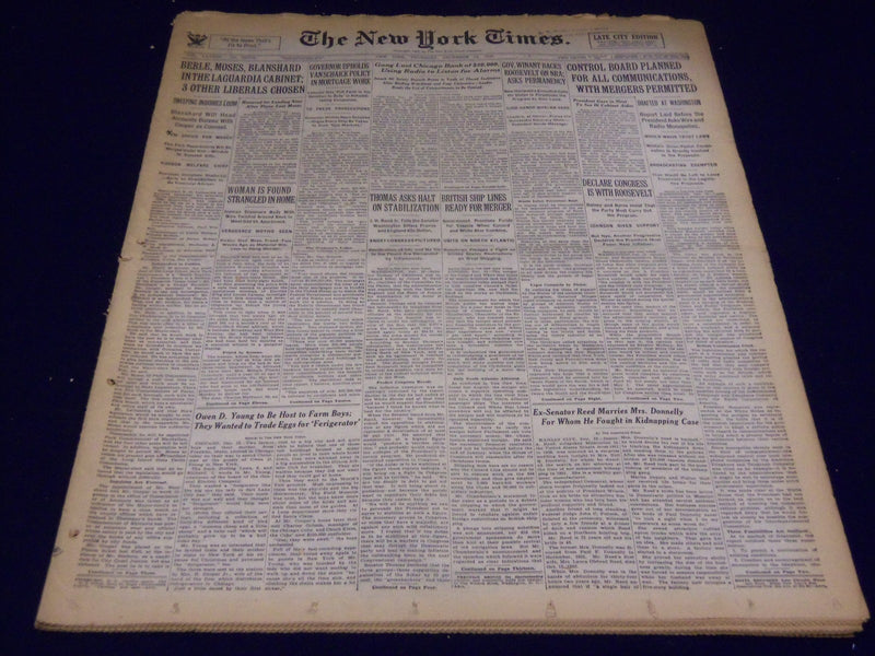1933 DECEMBER 14 NEW YORK TIMES - LA GUARDIA CABINET CHOSEN - NT 3834