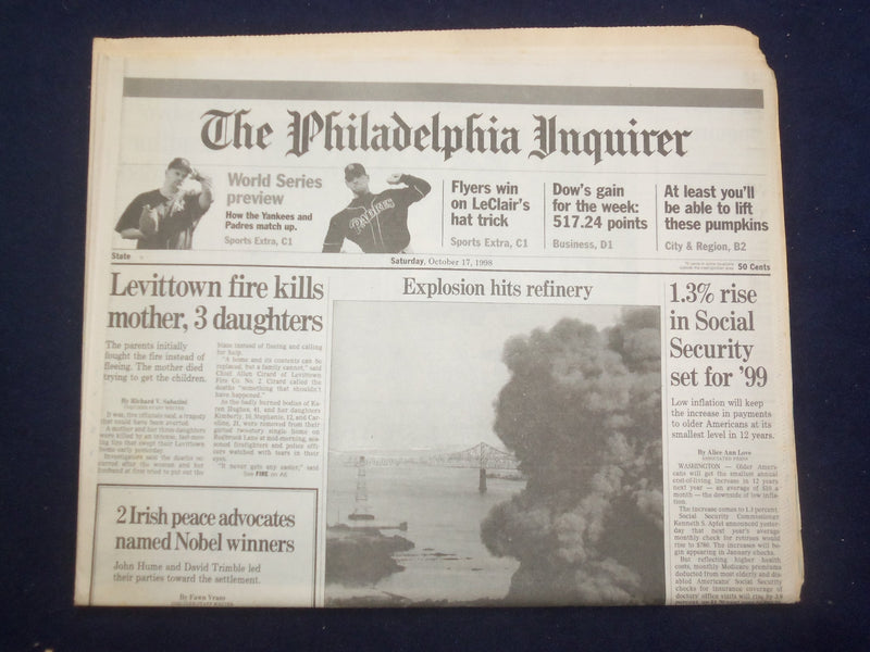 1998 OCT 17 PHILADELPHIA INQUIRER- WORLD SERIES PREVIEW YANKEES-PADRES - NP 7169