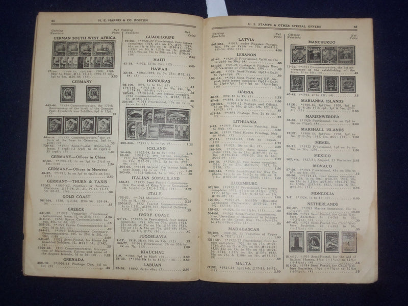 1930'S H. E. & HARRIS CO. - U.S. STAMPS CATALOG - J 9460