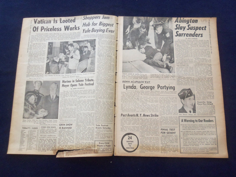 1965 NOV 27 BOSTON RECORD AMERICAN NEWSPAPER- ABINGTON SLAY SUSPECT NAB-NP 6302