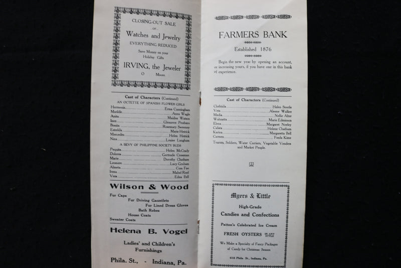 1910 BELLE OF MANILA PROGRAM - INDIANA, PENNSYLVANIA - K 1787