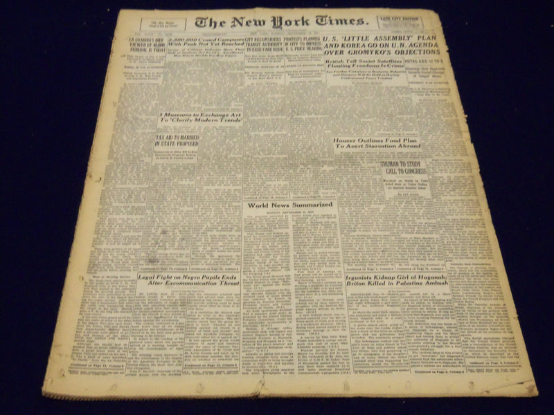 1947 SEPT 22 NEW YORK TIMES - LA GUARDIA'S FUNERAL BIER VIEWED BY 45,000- NT 176