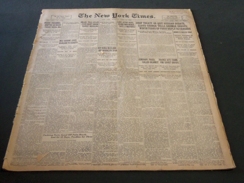 1922 APRIL 20 NEW YORK TIMES - DROP TREATY OR QUIT RUSSIAN DEBATE - NT 5808
