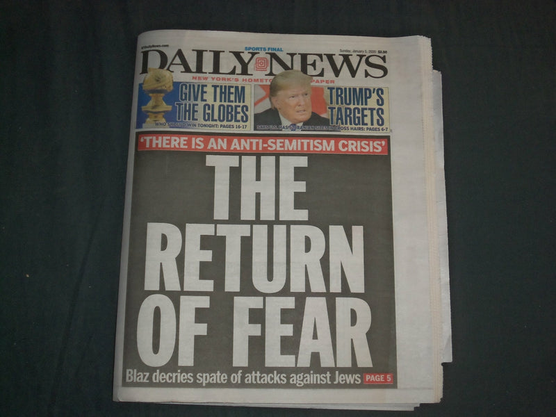 2020 JANUARY 5 NEW YORK DAILY NEWS NEWSPAPER-ANTI-SEMITISM CRISIS-RETURN OF FEAR
