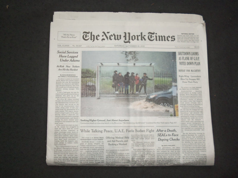 2023 SEPTEMBER 30 NEW YORK TIMES- SHUTDOWN LOOMS AS FLANK OF GOP VOTES DOWN PLAN