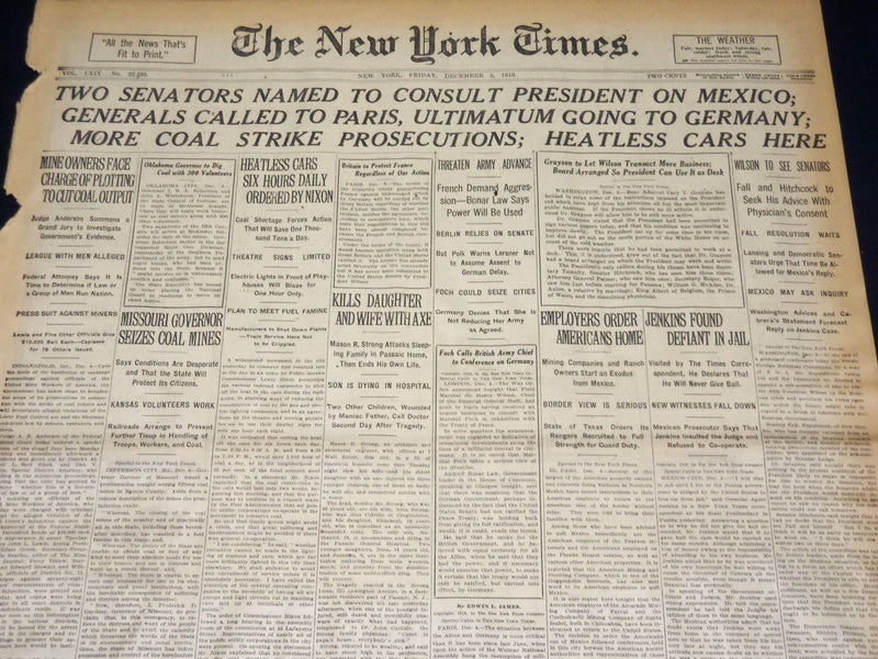 1919 DECEMBER 5 NEW YORK TIMES - ULTIMATUM GOING TO GERMANY - NT 7946