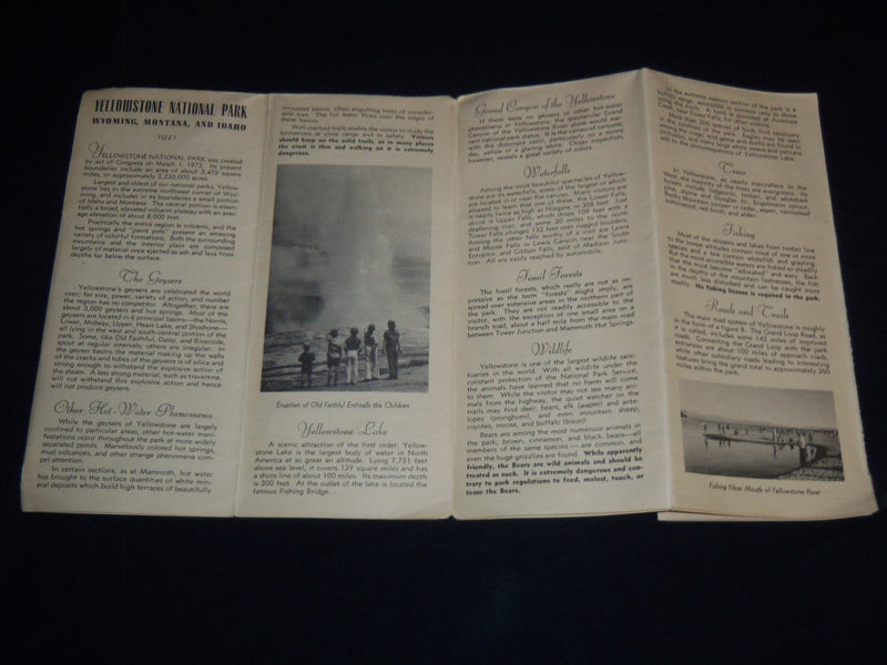 1941 YELLOWSTONE NATIONAL PARK MAP & GUIDE - J 8836