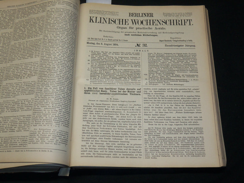 1904 JAN-DEC BERLINER KLINISCHE WOCHENSCHRIFT MAGAZINE BOUND VOLUME - KD 3644D