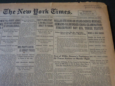 1926 NOVEMBER 24 NEW YORK TIMES - WILLIE STEVENS ON STAND DENIES MURDE - NT 5649