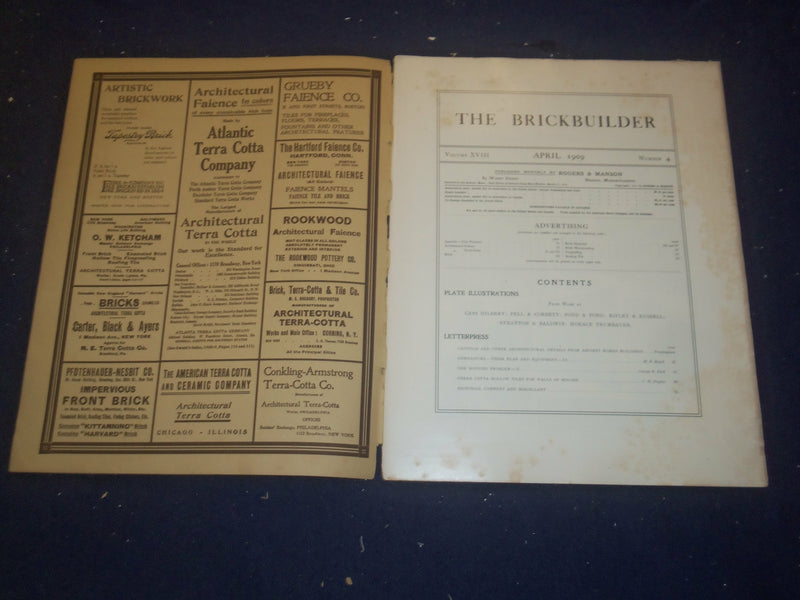 1909 APRIL THE BRICKBUILDER MAGAZINE - AN ARCHITECTURAL MONTHLY - ST 258Q