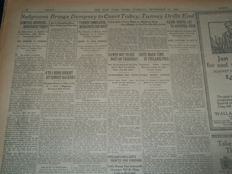 1926 SEPT 21 NEW YORK TIMES - NATION RUSHING RELIEF TO FLORIDA'S 40,000- NT 7578