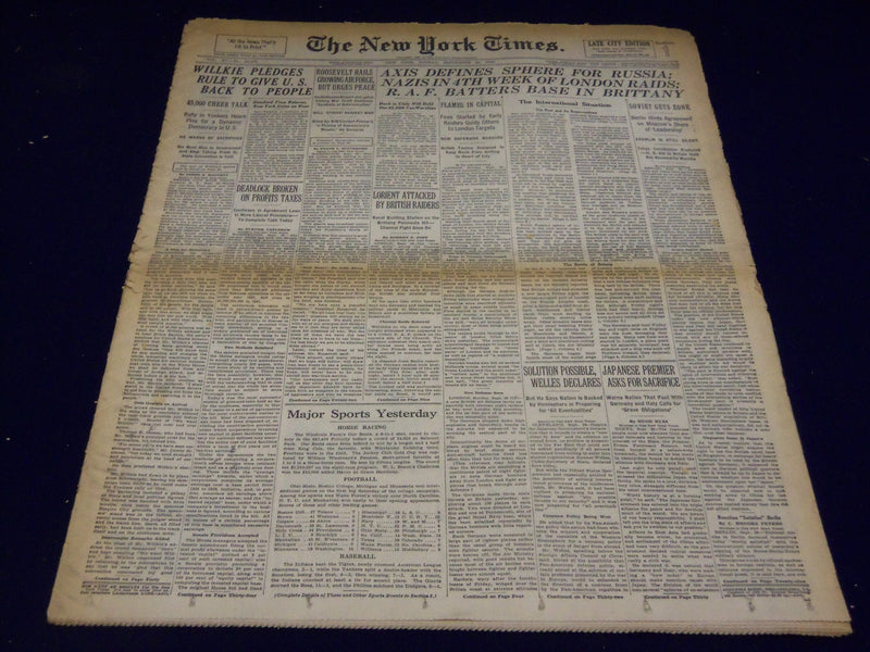 1940 SEPTEMBER 29 NEW YORK TIMES - AXIS SPHERE FOR RUSSIA - NT 2926