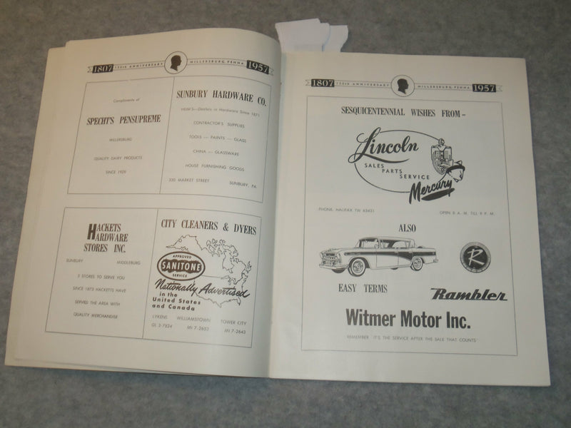 1957 MILLERSBURG PENNSYLVANIA SESQUICENTENIAL 1807-1957 PROGRAM - J 6287