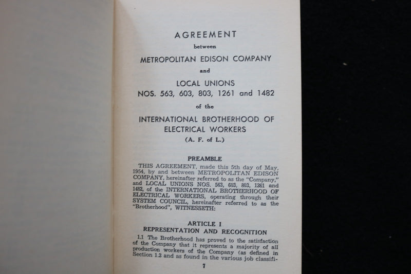 1954 METROPOLITAN EDISON COMPANY - ELECTRICAL WORKERS AGREEMENT - K 3533