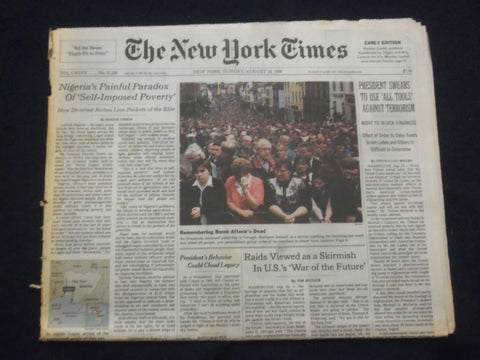 1998 AUG 23 NEW YORK TIMES NEWSPAPER -CLINTON TO USE TOOLS ON TERRORISM- NP 7133
