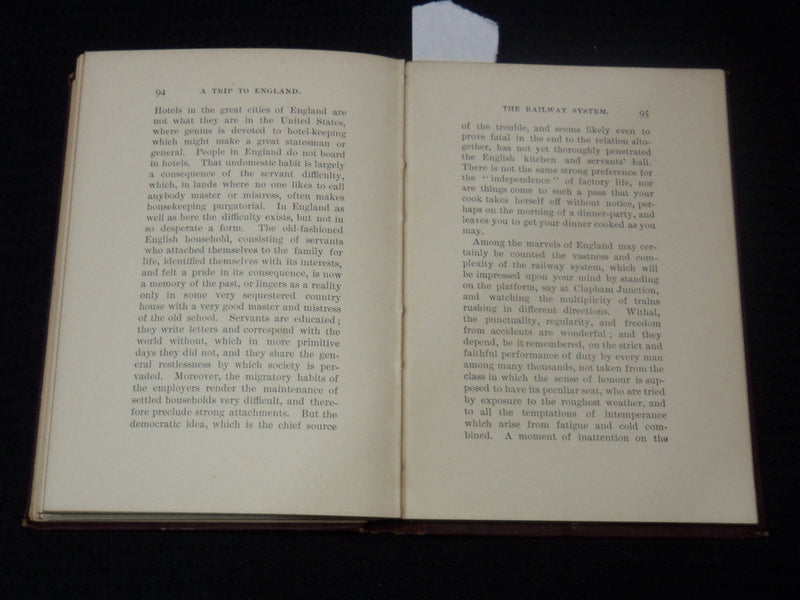 1895 A TRIP TO ENGLAND HARDCOVER BOOK BY GOLDWIN SMITH - K 2097