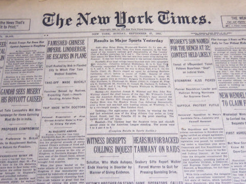 1931 SEPTEMBER 27 NEW YORK TIMES - FAMISHED CHINESE IMPERIL LINDBERGH - NT 6680