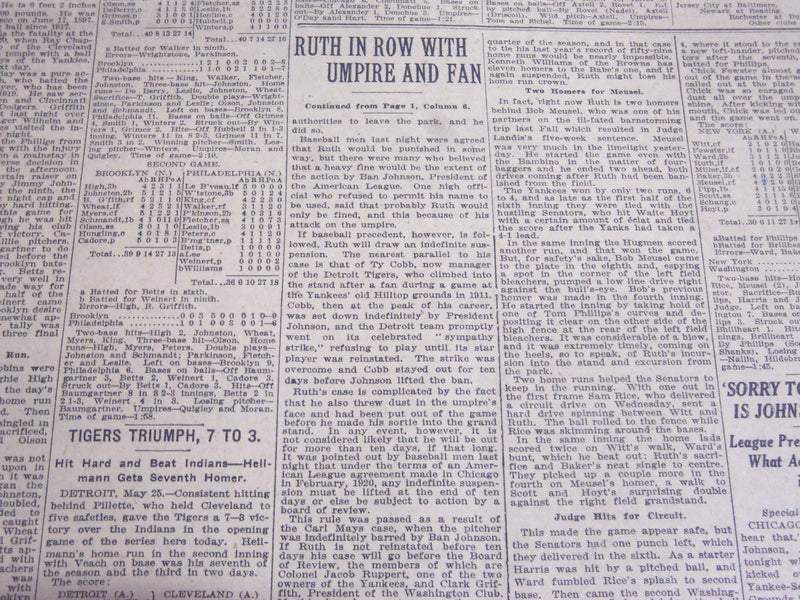 1922 MAY 26 NEW YORK TIMES - RUTH IN ROW WITH UMPIRE AND FAN - NT 6937