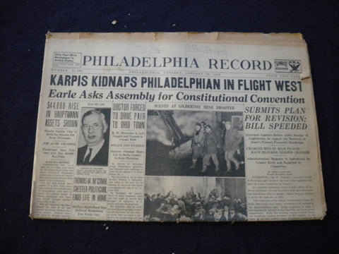 1935 JAN 22 PHILADELPHIA RECORD NEWSPAPER -KARPIS KIDNAPS PHILADELPHIAN- NP 6010