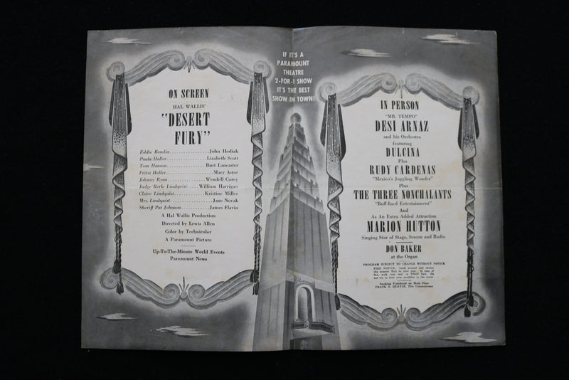 1947 DESERT FURY PROGRAM - BURT LANCASTER - DESI ARNAZ - K 1875