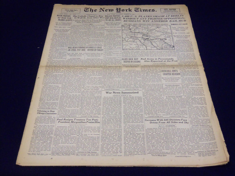 1944 MARCH 23 NEW YORK TIMES - 1,400 U. S. PLANES SMASH AT BERLIN - NT 1785