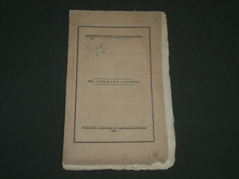 1826 BOWDOIN COLLEGE ADDRESS BOOK BY SAMUEL P. NEWMAN - PORTLAND - J 4742