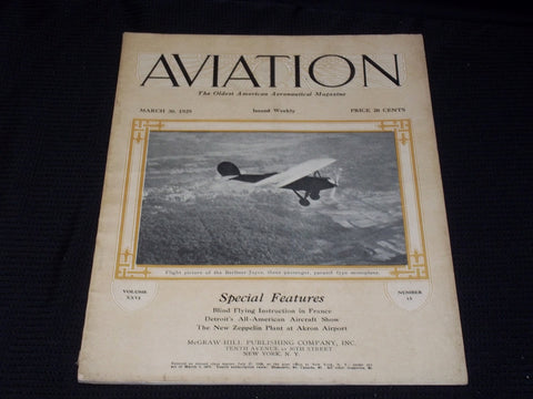 1929 MARCH 30 AVIATION MAGAZINE - BERLINER-JOYCE FRONT COVER - E 4227