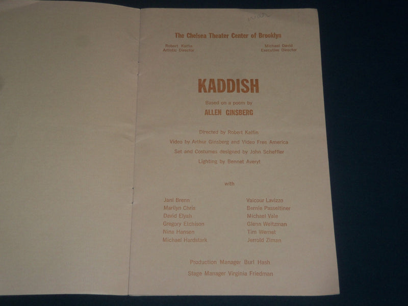 1972 KADDISH CHELSEA THEATER CENTER BROOKLYN PROGRAM - ALLEN GINSBERG - J 4218