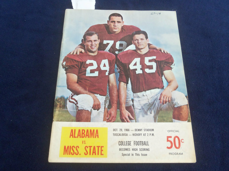 1966 OCT 29 ALABAMA VS MISSISSIPPI STATE FOOTBALL PROGRAM- KEN STABLER- ST 4452Q