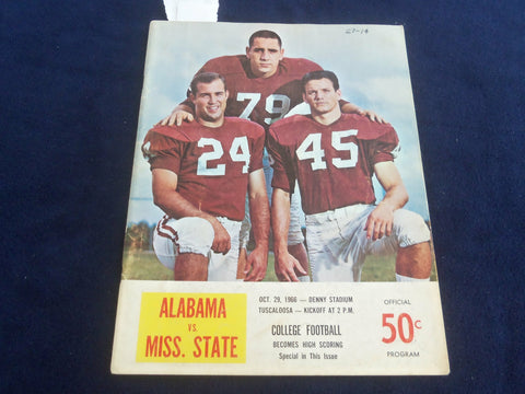 1966 OCT 29 ALABAMA VS MISSISSIPPI STATE FOOTBALL PROGRAM- KEN STABLER- ST 4452Q