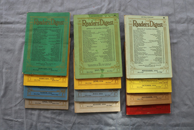 1934 READER'S DIGEST MAGAZINE - COMPLETE YEAR - LOT OF 12 - O 3869