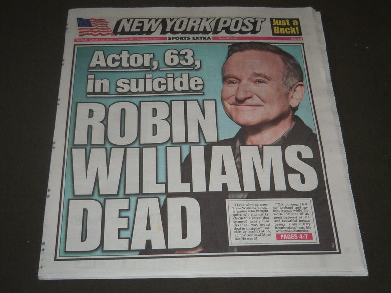 2014 AUGUST 12 NEW YORK POST NEWSPAPER - ROBIN WILLIAM DEAD - NP 2552