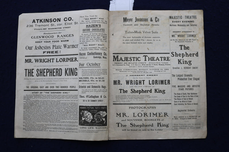 1904 OCTOBER 10 THE SHEPHERD KING - MAJESTIC THEATRE - PROGRAM - BOSTON - K 1661
