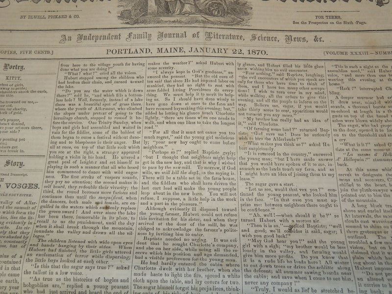 1870 THE PORTLAND TRANSCRIPT NEWSPAPER LOT OF 7 ISSUES - MAINE - NP 3297C