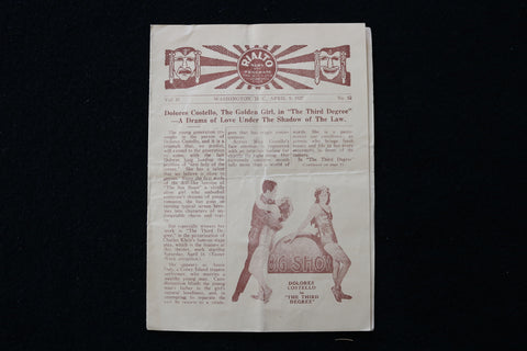 1927 APRIL 9 RIALTO THEATRE PROGRAM - DOLORES COSTELLO- WASHINGTON, DC- K 1891