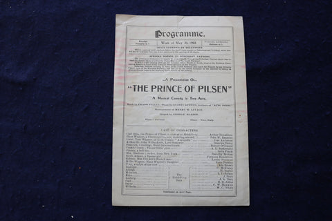 1902 MAY 20 THE PRINCE OF PILSEN PROGRAMME - BOSTON - K 1694