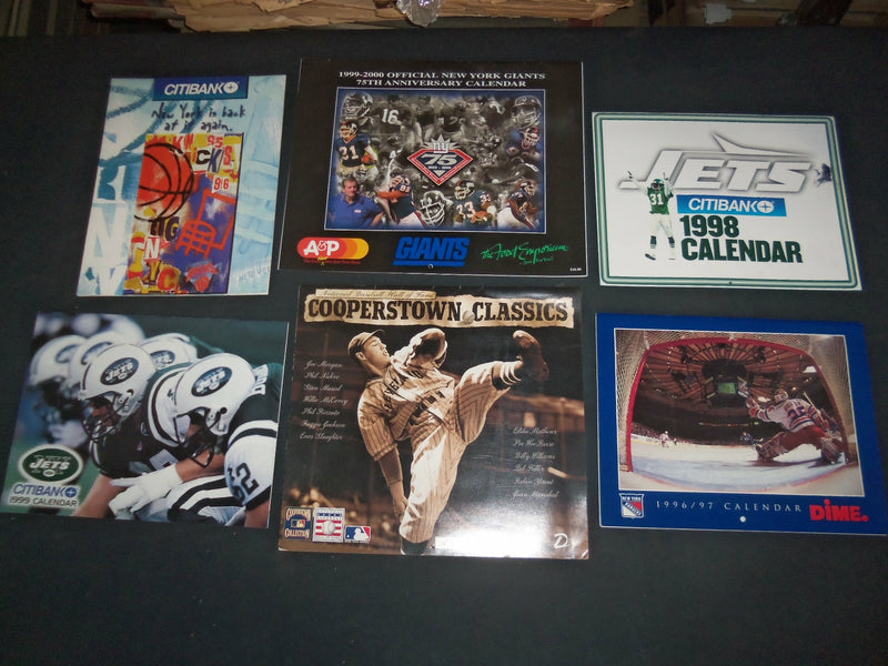 1995-2001 CALENDARS-JETS-RANGERS-GIANTS-KNICKS-BB HALL OF FAME- LOT OF 6-O 2366N