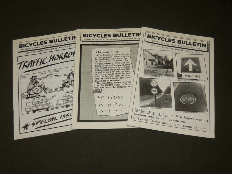 1986-1988 BICYCLES BULLETIN- FRIENDS OF THE EARTH MAGAZINE LOT OF 3 - O 3264