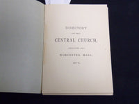 1879 CENTRAL CHURCH DIRECTORY - WORCESTER MASSACHUSETTS - J 8813