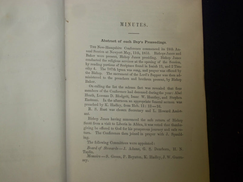 1853-1860 NW HAMPSHIRE METHODIST EPISCOPAL CHURCH MINUTES - LOT OF 4 - J 4750