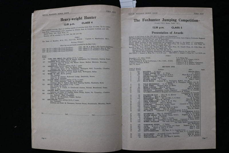 1961 MAY 11 ROYAL WINDSOR HORSE SHOW PROGRAM - HOME PARK WINDSOR CASTLE - K 1850