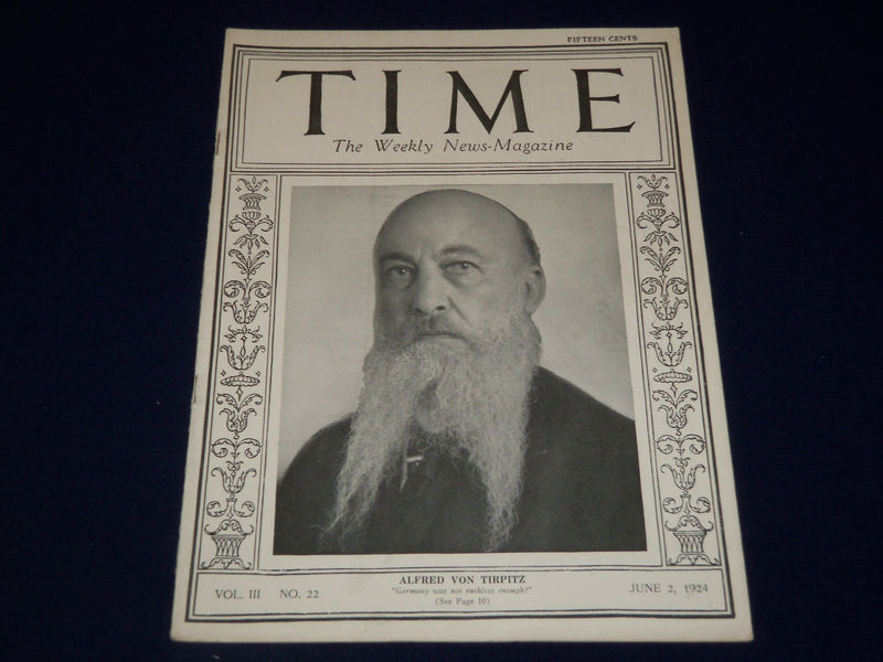 1924 JUNE 2 TIME MAGAZINE - ALFRED VON TIRPITZ COVER - T 56