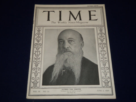 1924 JUNE 2 TIME MAGAZINE - ALFRED VON TIRPITZ COVER - T 56