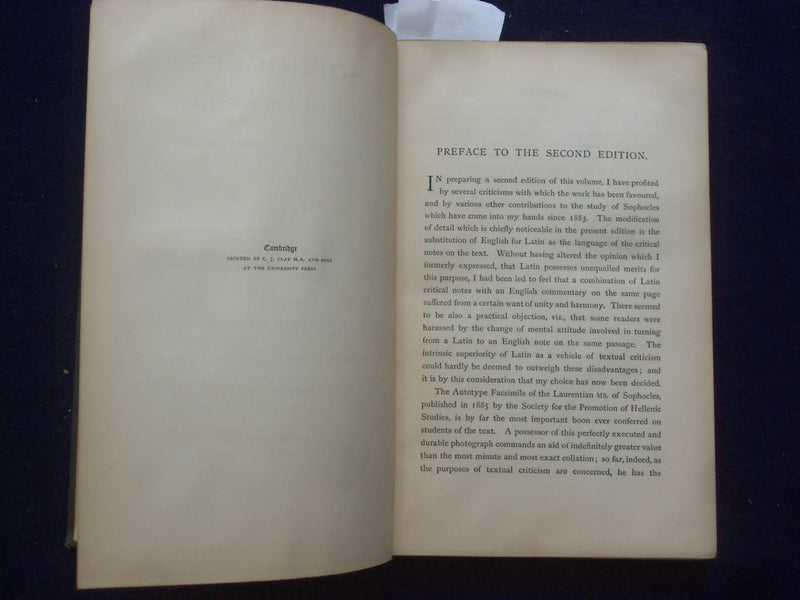 1893 SOPHOCLES THE PLAYS AND FRAGMENTS HARDCOVER BOOK BY R. C. JEBB - KD 9106