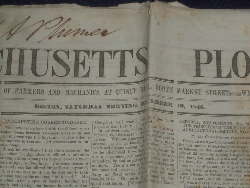 1846 DECEMBER 19 MASSACHUSETTS PLOUGHMAN -PROF. MITCHEL- DANIEL WEBSTER- NP 5139
