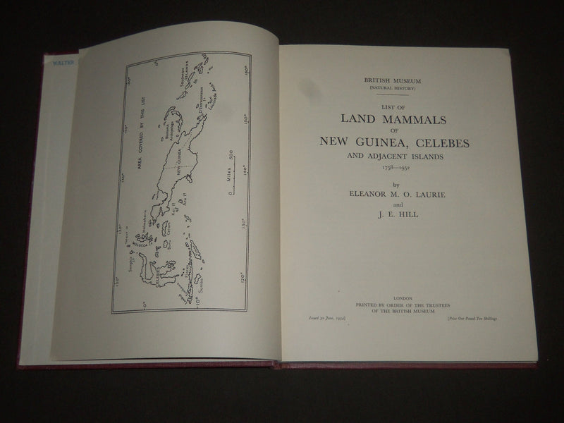 1954 LAND MAMMALS OF NEW GUINEA & CELEBES BOOK BY LAURIE & HILL - KD 4179