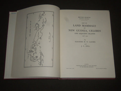 1954 LAND MAMMALS OF NEW GUINEA & CELEBES BOOK BY LAURIE & HILL - KD 4179