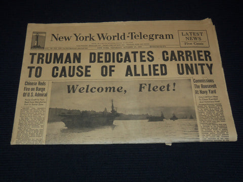 1945 OCTOBER 27 NEW YORK WORLD TELEGRAM - TRUMAN DEDICATES CARRIER - NP 4252N